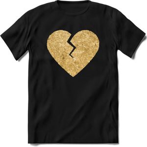 Valentijn Goud Hart T-Shirt | Grappig Valentijnsdag Cadeautje voor Hem en Haar | Dames - Heren - Unisex | Kleding Cadeau | - Zwart - L