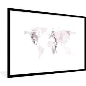 Fotolijst incl. Poster - Wereldkaart - Marmer - Grijs - 90x60 cm - Posterlijst