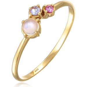 Elli PREMIUM Dames Ring Dames Stack Glamorous met maansteen. tanzaniet en synth. saffier in 585 geel goud