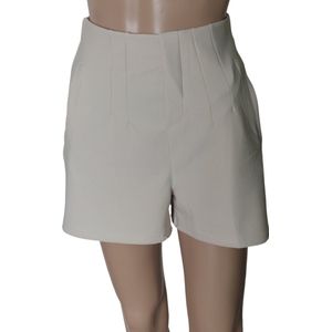Dames - Korte Broek - Broekrok- High Waist - Stretch - Butlift - Kleur Beige - Maat 36