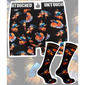 2pack Untouched Exotic Fish boxershort heren + Socks - 43-46 - S - Grappige cadeaus - Vaderdag cadeautje voor hem - Heren geschenkset - Heren cadeautips