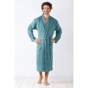 Blauwe badstof herenbadjas van Hajo - Blauw - Maat - 56