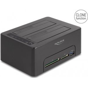 Delock USB Dual Docking Station for 2 x SATA HDD / SSD with Clone Function and Card Reader + additional USB Port