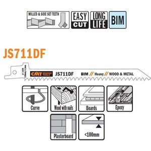 CMT JS711DF-5 Bi-metaal reciprozaagblad 150 x 12 mm. 6tpi (hout met spijkers, plaatmateriaal, glasvezel/epoxy, gipsplaat)