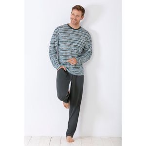 Grijs-blauwe verfstrepen herenpyjama van Hajo - Grijs - Maat - 48