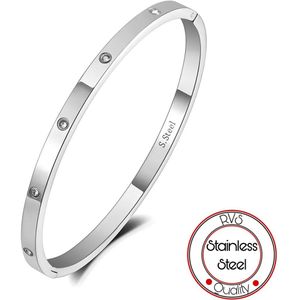 Borasi Bangle Armband | Zilver | 4 mm | RVS Stainless Steel | Zirkonia stenen | Dames Armband | Cadeau | Dames Cadeau | Moederdag Cadeau | Cadeau Voor Haar | Best Verkochte Sieraden