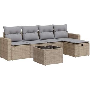 vidaXL - 6-delige - Loungeset - met - kussens - poly - rattan - beige