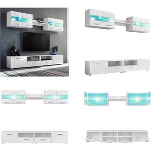 vidaXL Tv-wandmeubelset met LED-verlichting hoogglans wit 5-delig - Tv-wandmeubel - Tv-wandmeubels - Tv-wandmeubelen - Tv-wandmeubilair