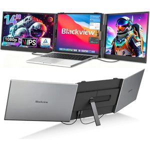 Blackview DCM6 Portable Monitor - 14"" Dubbel Scherm - Draagbaar Scherm - Draagbare Monitor voor Laptop - Laptop Scherm Uitbreider - - Extra scherm laptop - Plug & Play - Incl. dr