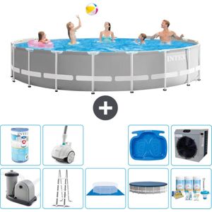Intex Rond Prism Frame Zwembad - 548 x 122 cm - Grijs - Inclusief Pomp - Ladder - Grondzeil - Afdekzeil Onderhoudspakket - Filter - Stofzuiger - Voetenbad - Warmtepomp
