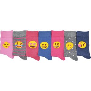 Emoji - 7 paar meisjes sokken - Bijou - maat 27/30 - roze, grijs en jeans - hoogwaardige katoen - smiley