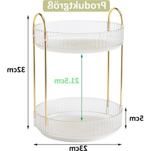 360° draaibare make-up organizer met 2 niveaus - grote capaciteit huidverzorging en parfumopslag - wit met 2 dieren