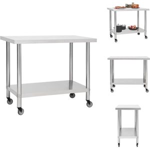 vidaXL Werktafel Gastronomisch RVS - 100x30x85 cm - 4 wielen - Zilver - Keukenblad