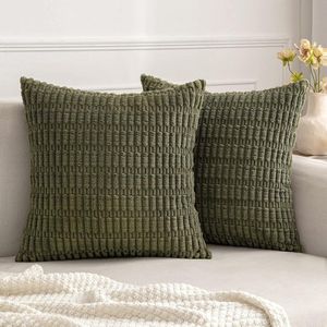 Kussenslopen corduroy set van 2 vierkant olijfgroen 50 x 50 cm rustiek modern - woonkamer bank slaapkamer - boerderij boho interieur .
