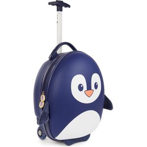 Kindertrolley - pinguïn (blauw) - handbagage - lichtgewicht - duurzame hardcase - 17L - kinderkoffer met wieltjes - verstelbare handgreep