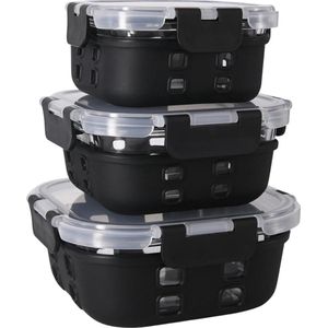 3-Piece Square Glass Lunch Box Set - Airtight and Leak-Proof - Kitchen Storage Boxes with Lids, Storage Boxes