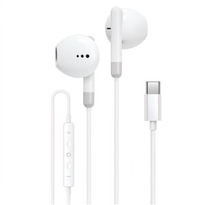 Kbstronics bedrade oordopjes - Oortjes met draad en microfoon - USB-C aansluiting - Wit - Slimme bediening