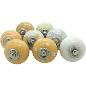 8 x Prachtige RiaD deurknop keramiek wit met geel met schroef voor kast - DIY - kastknop- Meubelknop - Deurknoppen voor kasten - Meubelbeslag - Deurknopjes - Meubelknoppen