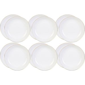 OTIX Diepe borden - Soepborden - Set van 12 stuks - 21cm - Wit met Gouden rand - Porselein - CROCUS