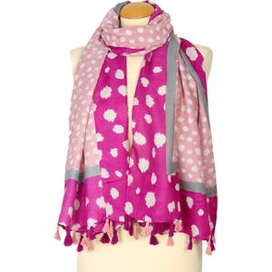Sjaal met stippen - roze sjaal voor dames - viscose sjaal met kwastjes - zomer/lente sjaal met dessin