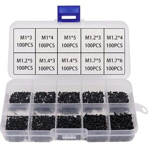 Ronde Kop Zelftappende Schroeven assortiment 1000-delig - M1.3 t/m M1.7 - Metaal - Zwart