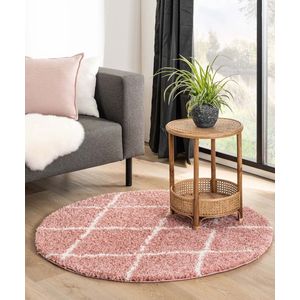 Rond hoogpolig vloerkleed ruiten Habitat - roze/wit 120 cm rond