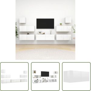 The Living Store Hangende TV-meubelset - Spaanplaat - Hoogglans wit - 4x 80x30x30 cm - 1x 100x30x30 cm - 2x 30.5x30x30 cm