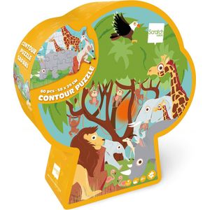 Scratch Puzzel 60pcs: CONTOUR PUZZEL/SAFARI 58,15x28,95cm, in vormendoos 25,30x27,50x6,5cm, 4+