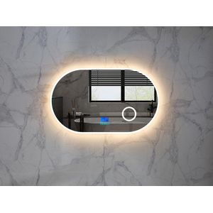 Mawialux LED Badkamerspiegel - Dimbaar - 100x60cm - Ovaal - Verwarming - Digitale Klok - Vergroot spiegel - Bluetooth - Vera