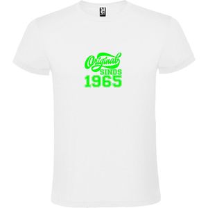Wit T-Shirt met “Original Sinds 1965 “ Afbeelding Neon Groen Size XS