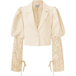 Trendy korte blazer met kant - nieuwe collectie - lente/zomer - dames - beige - maat S