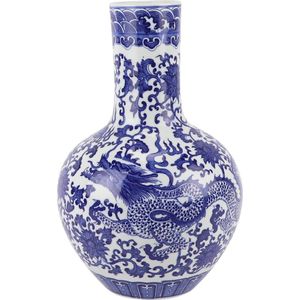 Fine Asianliving Chinese Vaas Blauw Wit Porselein Draak D22xH34cm