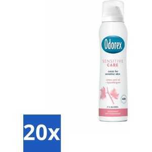 20 x Odorex Deodorant Spray Sensitive Care 150 ml - Alcoholvrij - Dermatologisch Getest - Frisse Geur