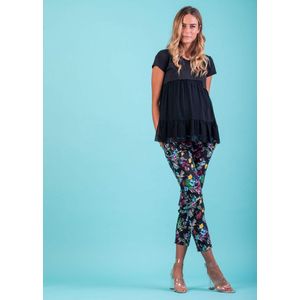 Zwangerschapsbroek Fantasia met bloemenprint, zwart