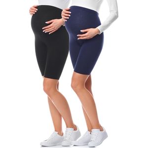 Be Mammy BE-BE20-228-LE-2P 2Pack Dames Zwangerschapsleggings Leggings - Sport - Vrijetijdsbroek - Kort - Katoen - Sporbroek - Yogabroek - Zwart/Marineblauw – 3XL