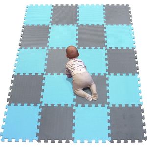 Puzzelmat voor baby's en peuters, antislip vloermat van EVA-schuim blauw grijs