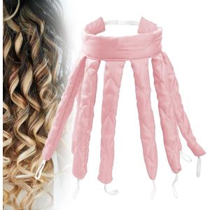 Titel: Hittevrije krulspelden, krulband en haarspelden set voor lang haar, golvende vormer 's nachts voor vrouwen en meisjes (roze)