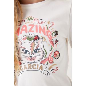 GARCIA Meisjes Chest print T-shirt Wit Long mouw - Maat 92/98