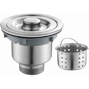 Keukengoot steenfilter - Antiverstopping - Afvoerplug - Wastafelafvoerfilter - Haaropvangbak - Gootsteen accessoires - Afvoerplug - Filtera fvoerset - Keuken waterpijp - Met handmandje en adapter - Zilver