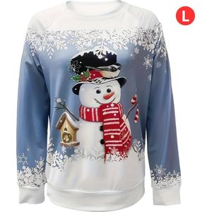 Kersttrui - Dames - Foute Kersttrui - Christmas Sweater - Kerst Sweater - Christmas Jumper - Pyjama - Pullover - Sneeuwpop - Blauw - Maat L
