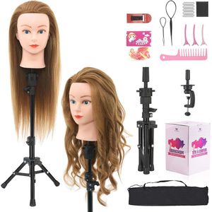 Oefenhoofd voor kappers met 60% echt haar - 71 cm - Multifunctionele haarstylingset