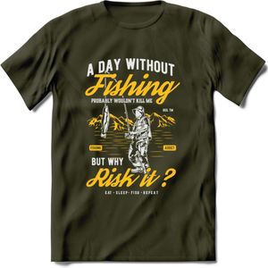 A Day Without Fishing - Vissen T-Shirt | Geel | Grappig Verjaardag Vis Hobby Cadeau Shirt | Dames - Heren - Unisex | Tshirt Hengelsport Kleding Kado - Leger Groen - XL