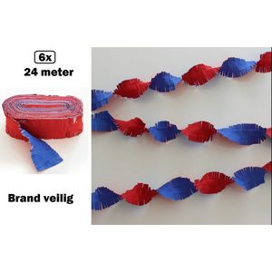 6x Crepe guirlande rood/wit/blauw 24meter -BRANDVEILIG - Koningsdag verjaardag vlaglijn festival thema feest