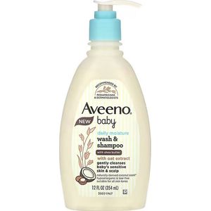 Aveeno, Baby, Daily Moisture Wash & Shampoo, met Sheaboter, Kokosnoot, 354ml