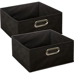 Set van 4x stuks opbergmand/kastmand 14 liter zwart linnen 31 x 31 x 15 cm - Opbergboxen - Vakkenkast manden