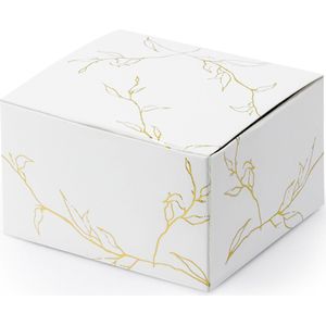 PartyDeco cadeaudoosje Nature - Bruiloft bedankje - 10x - wit/goud - papier - 6 x 4 cm