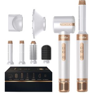 7-in-1 Haarstylingset met Hete Luchtborstel - Hoge Snelheid Motor, 110000 RPM - Inclusief 7 Hulpstukken voor Drogen, Rechttrekken, Krullen, Volumiseren en Hoofdhuid Massages