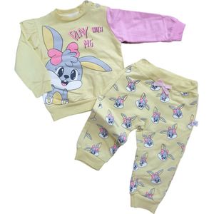 Babysetje 2-delig - Newborn kleding set/meisje - kraamcadeau - babykleding - babykleertjes - Huispakje | Kraamkado - Maat 80/ 1 jaar - Play with me - geel /rose