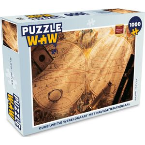 Puzzel Ouderwetse wereldkaart met navigatiemateriaal - Legpuzzel - Puzzel 1000 stukjes volwassenen