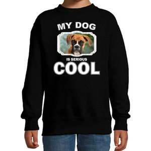 Boxer honden trui / sweater my dog is serious cool zwart - kinderen - Boxer liefhebber cadeau sweaters - kinderkleding / kleding 98/104